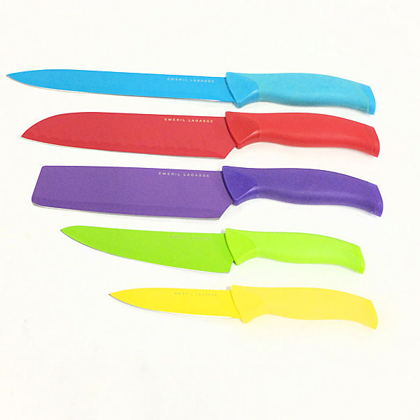 Emeril Lagasse 5-Piece Multi-Colored Non-Stick Knives with Protective  Sheaths 