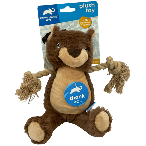 Animal Planet PETS Racoon & Bear Squeaky Crinkle Plush Dog Toys with Rope  Arms
