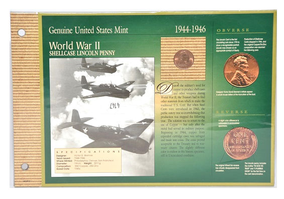 1995 Civil War Half Dollar & 1944-1946 World War II Shell case Lincoln Penny -