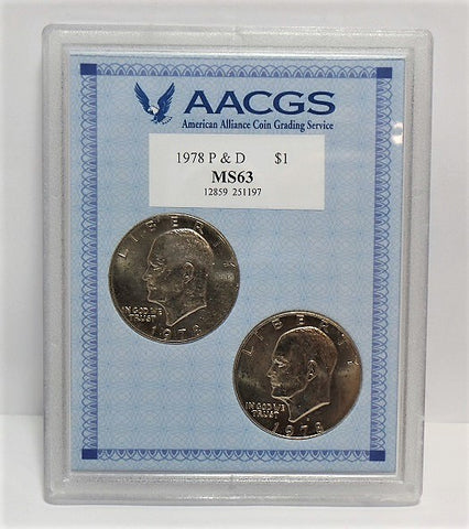 American Coin Treasures Set of 2, 1978 P & D Eisenhower Ike Brilliant Dollar -