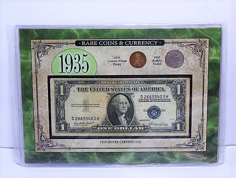 American Coin Treasures 1935 Dollar, Lincoln Wheat Penny & Buffalo Nickel -