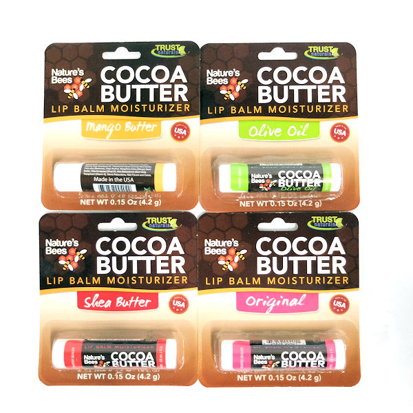 Nature's Bees Cocoa Butter Lip Balm Moisturizer - Assortment 4 Pack -