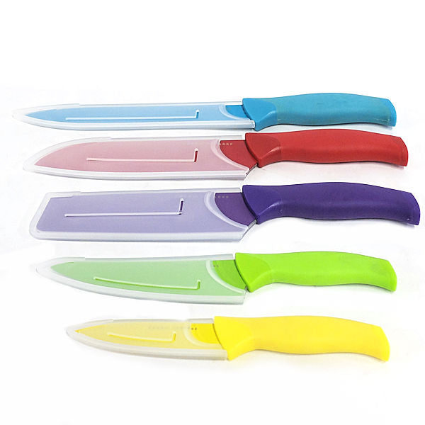 Emeril Lagasse 5-Piece Multi-Colored Non-Stick Knives with Protective  Sheaths 