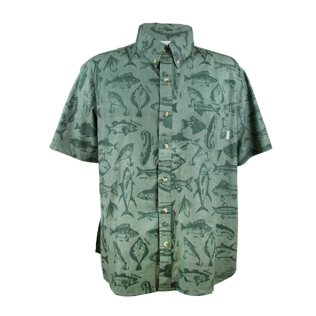 Woodland Creek Men's Fish Print Classic Short Sleeve Button-up