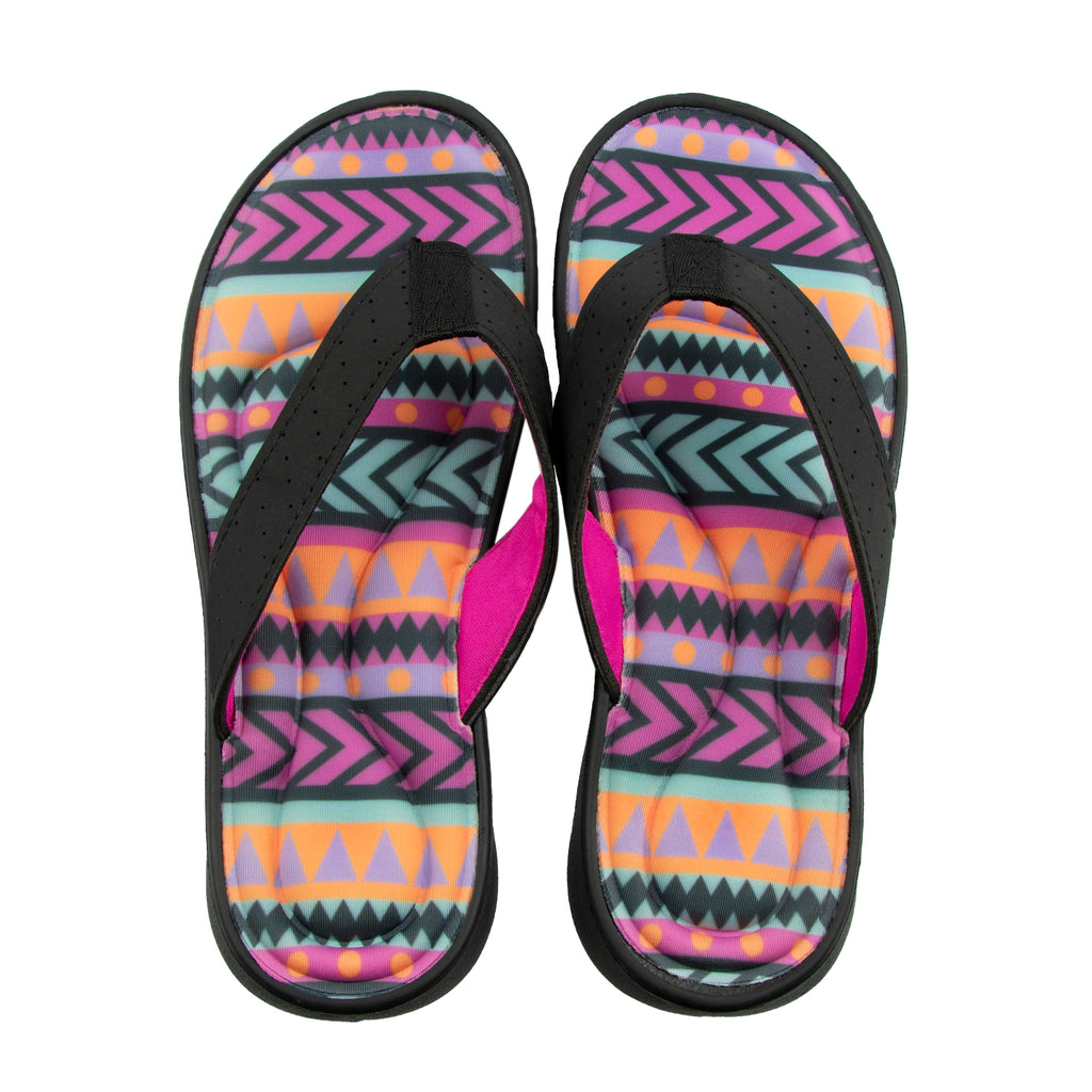 Canyon Sky Women's Memory Foam Flip Flop Sandals in Aztec/Black, Size 6