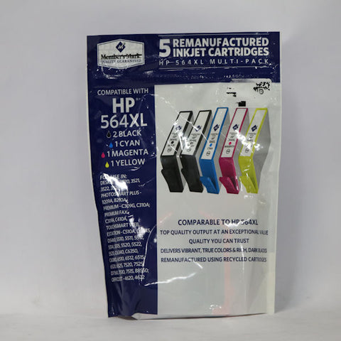 Member's Mark Re-manufactured HP 564XL (5 pack, 2 Black and 3 Colors) -