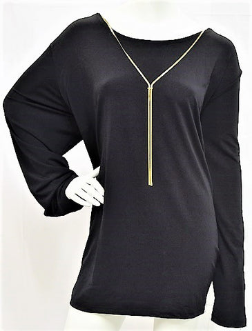 K. Jordan Women's Scoop Neck Top With Necklace in Black - 5X -