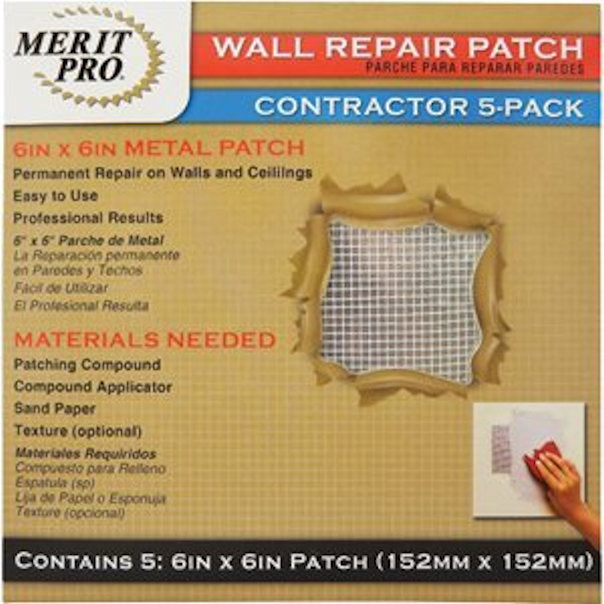 Merit Pro 03220 6" x 6" Wall Repair Patch, 5 per Pack - Case of 6 -