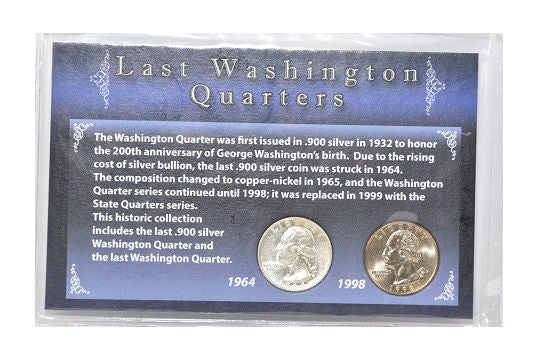 First Commemorative Mint Last Washington 1964 & 1998 Quarters -