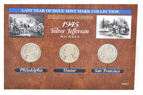 Last Year of Issue Mint Silver Jefferson Nickel 1945 (P,D,S) -