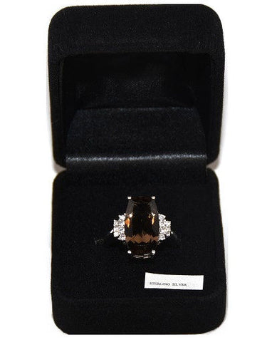 Lot of 25 Pieces Women's Genuine Smoky Topaz & White CZ Ring # 10 -