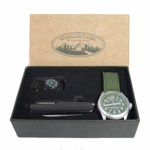 Woodland Creek Men's Watch, Pocket Knife and Compass, Gift Set -