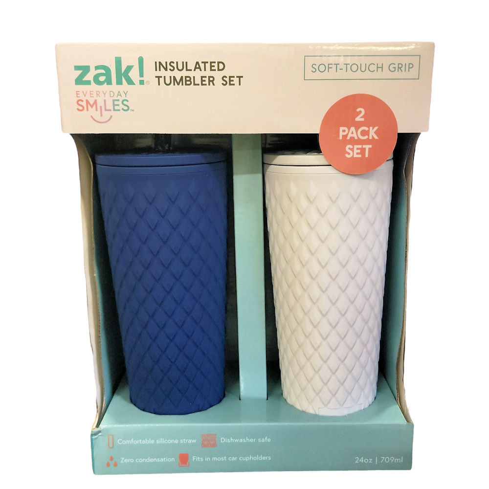 Zak Designs Cora 24 oz. Insulated Tumbler w Straw, 2 Pack -White & Starry  Night 