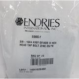 Endries International E00GY 3/8-16X4 Grade A Hex Head Tap Bolt - 25 Pack -