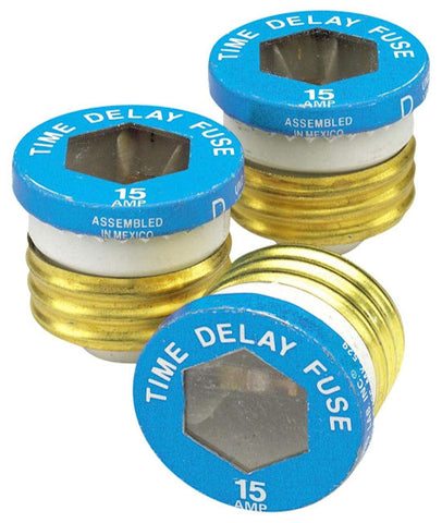 Leviton 7942-15 15 Amp Time Delay Plug Fuses, 3 Per Pack, 5 Packs -