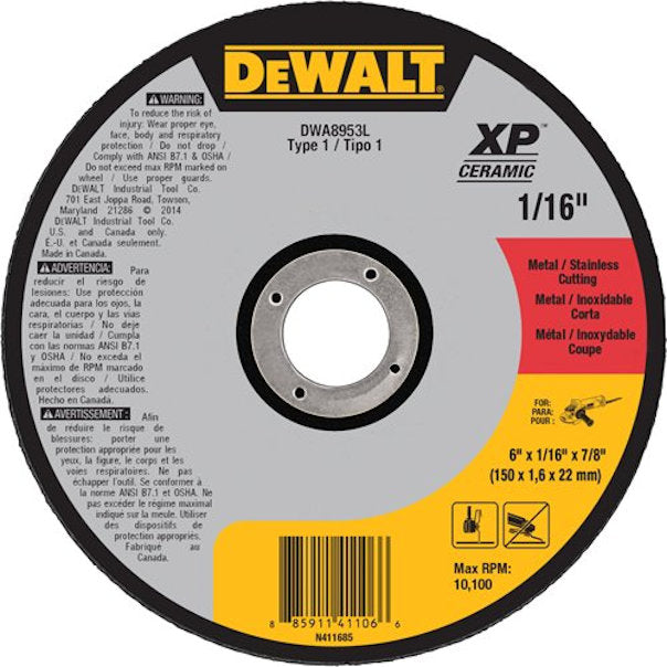 DEWALT  6" x 1/16" x 7/8" XP Ceramic Type 1 Metal / Stainless Cutting Wheel -