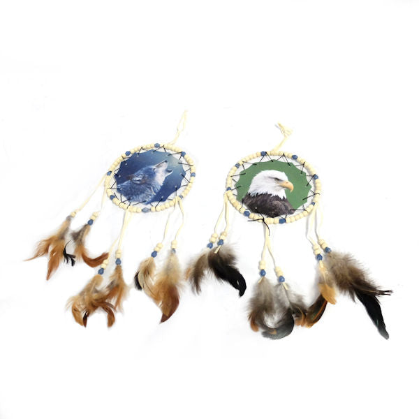 Eagle & Wolf Beaded Dream Catcher with Feathers, Set of 2 -