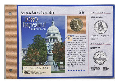 1909 to Present Lincoln Cent & 1989 Congressional Half Dollar -