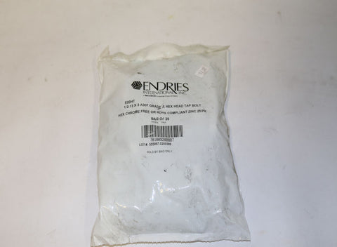 Endries International 1/2-13 x 3 A307 Grade A Hex Head Tap Bolt - 25 Pack -