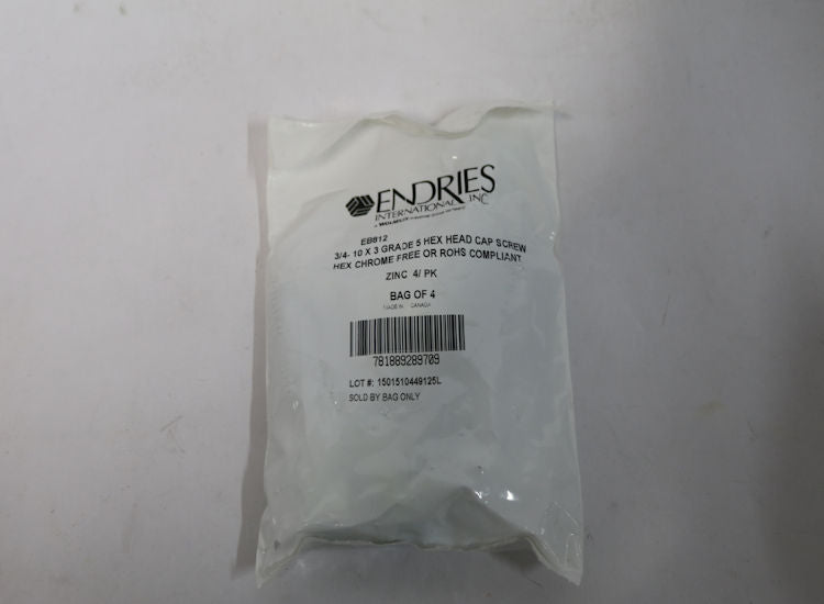 Endries EB812 3/4-10 x 3 Grade 5 Hex Head Cap Screw, 15 Packs of 4 -