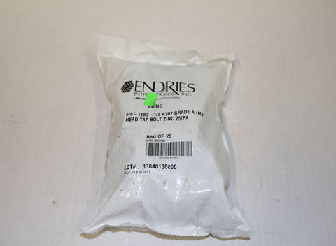 Endries International 5/8-11X2 A307 Grade A Hex Head Tap Bolt - 25 Pack -