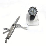 Gold Coast Men's Watch with Leather Band & Pocket Knife Multi-tool -