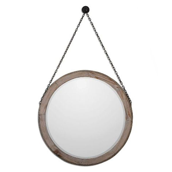 Global Direct 34-in L x 34-in W Wood-tone Framed Round Wall Mirror - Damaged Box -