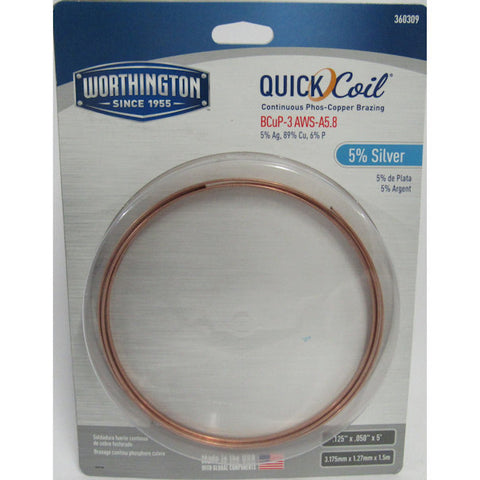 Worthington 360309 5% Silver Quickcoil Ductile Brazing Alloys,5' -