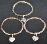 Lot of 112 Sets of 3 Women's Lovely Heart Charmed Bracelet -