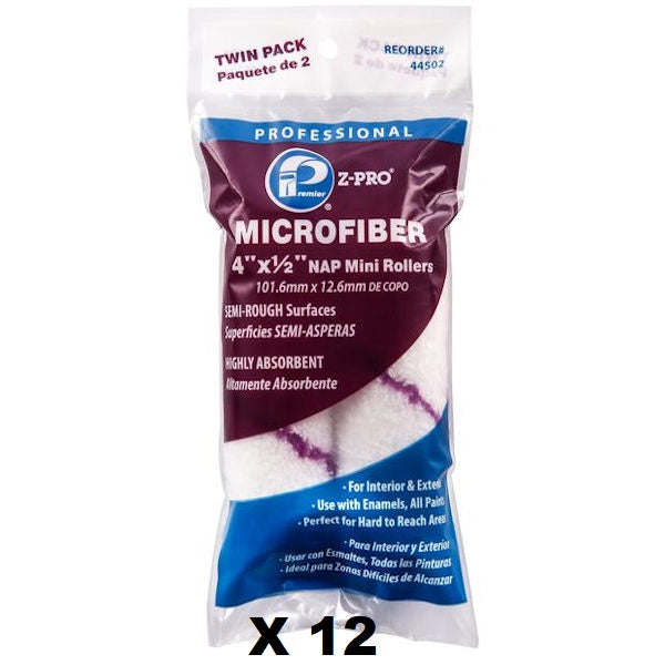 Premier 4" x 1/2" Nap Microfiber Mini Roller Cover, 2 Pack, 44502 - (12-Pack) -
