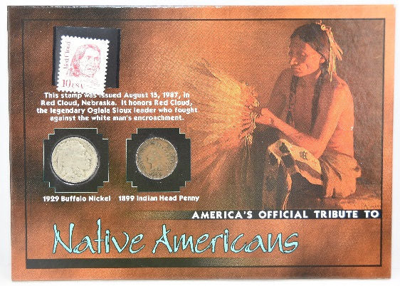 The Franklin Mint Tribute Native Americans 1929 Nickel 1899 Penny & 1987 Stamp -