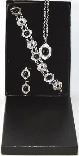 Lot of 120 Sets of Women's Black Onyx Pendant, Earrings & Bracelet -