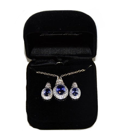 Lot of 57 Sets of Women's Platinum Plated Tanzanite CZ Pendant & Earrings -