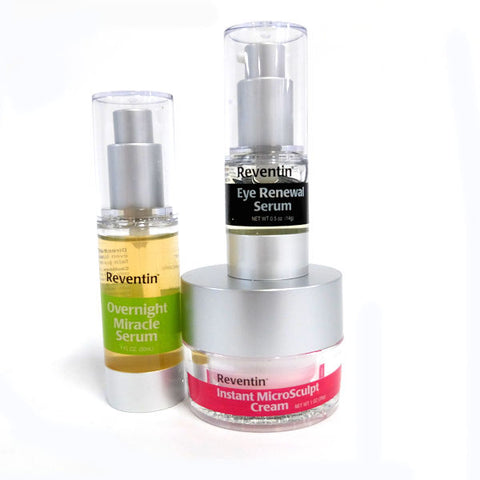 Reventin Power 3 Pack Overnight Miracle Serum, MicroSculpt Cream, Eye Renewal -