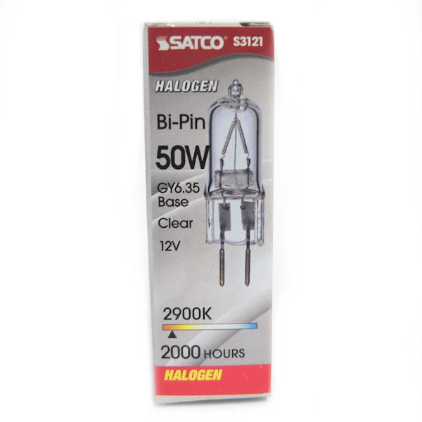 Satco S3121 50 Watt 900 Lumens T4 Halogen GY6.35 Base 12 Volt Clear Light Bulb -