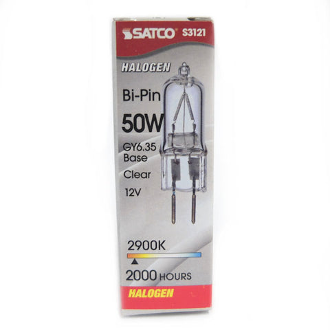 Satco S3121 50 Watt 900 Lumens T4 Halogen GY6.35 Base 12 Volt Clear Light Bulb -