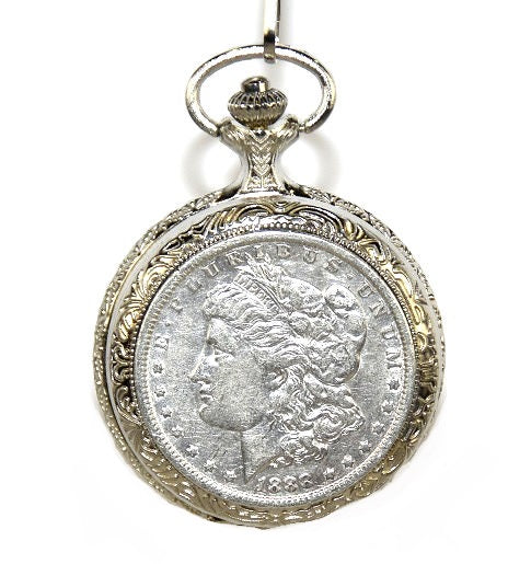 American Coin Treasure 1800s Morgan Silver Dollar Pocket Watch -