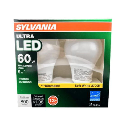 Sylvania ULTRA LED 9W A19 LED Bulb 2700K 60W Replacement Medium Base 2-pack -