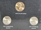 War Collection 2010 Dollar, 2011 Gettysburg Quarter & 2011 Vicksburg Quarter -